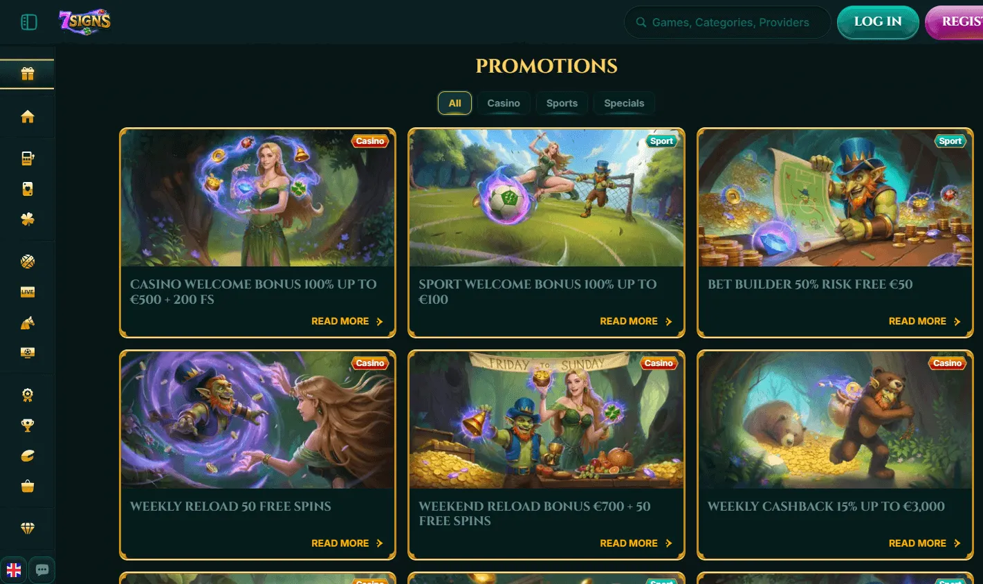 7Signs Casino promotions experience on desktop