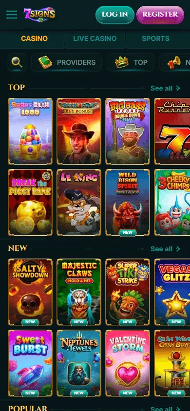 7Signs Casino game browsing experience on a mobile browser