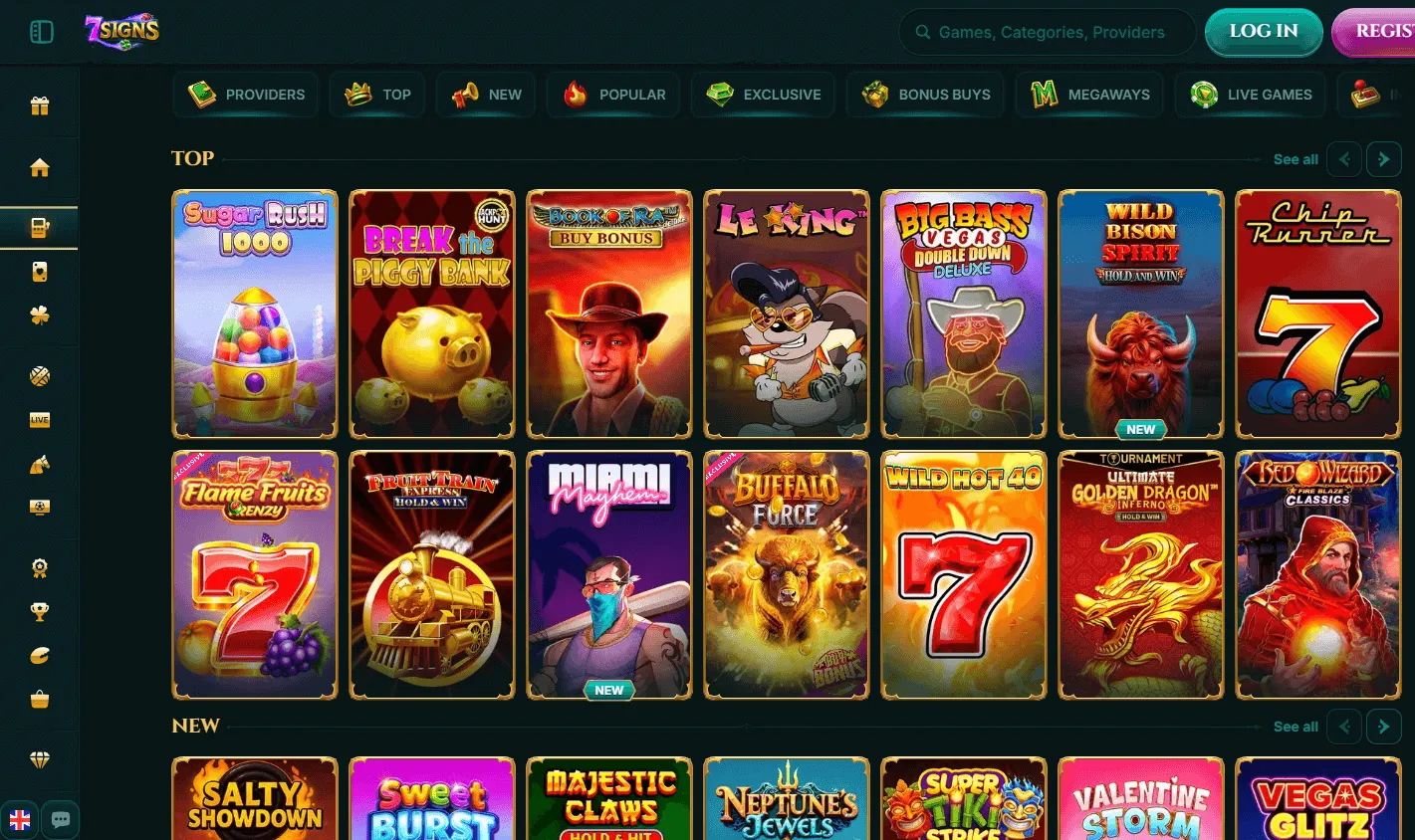 7Signs Casino game browsing experience on desktop
